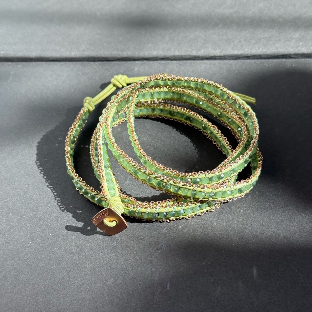 Nakamol green crystal and leather cord wrap bracelet